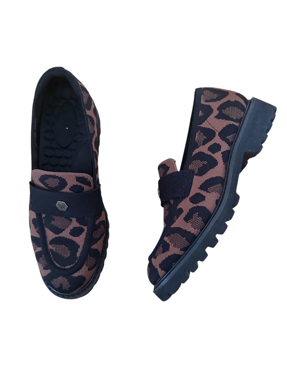 Vivaia Francesca Round-Toe Platform Chunky Heel Loafers Leopard Size 7.5